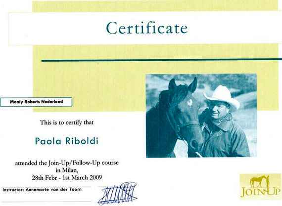 Certificate of the Monty Roberts Join-Up/Follow-Up course
