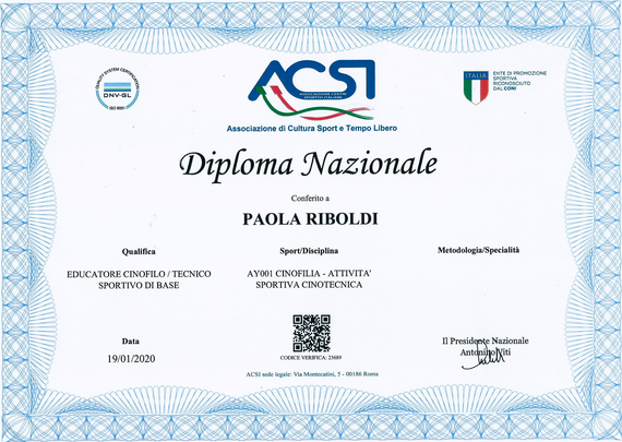 Certificato di Educatore Cinofilo ACSI